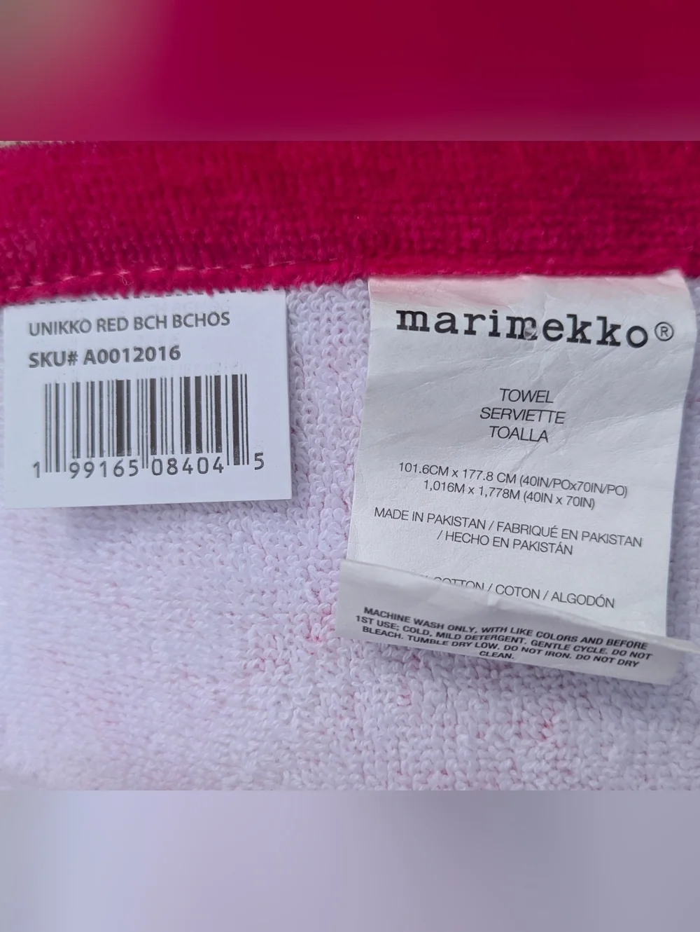 Marimekko Unikko Towel Red Pink White Floral Beach Bath Towel Finnish Design New